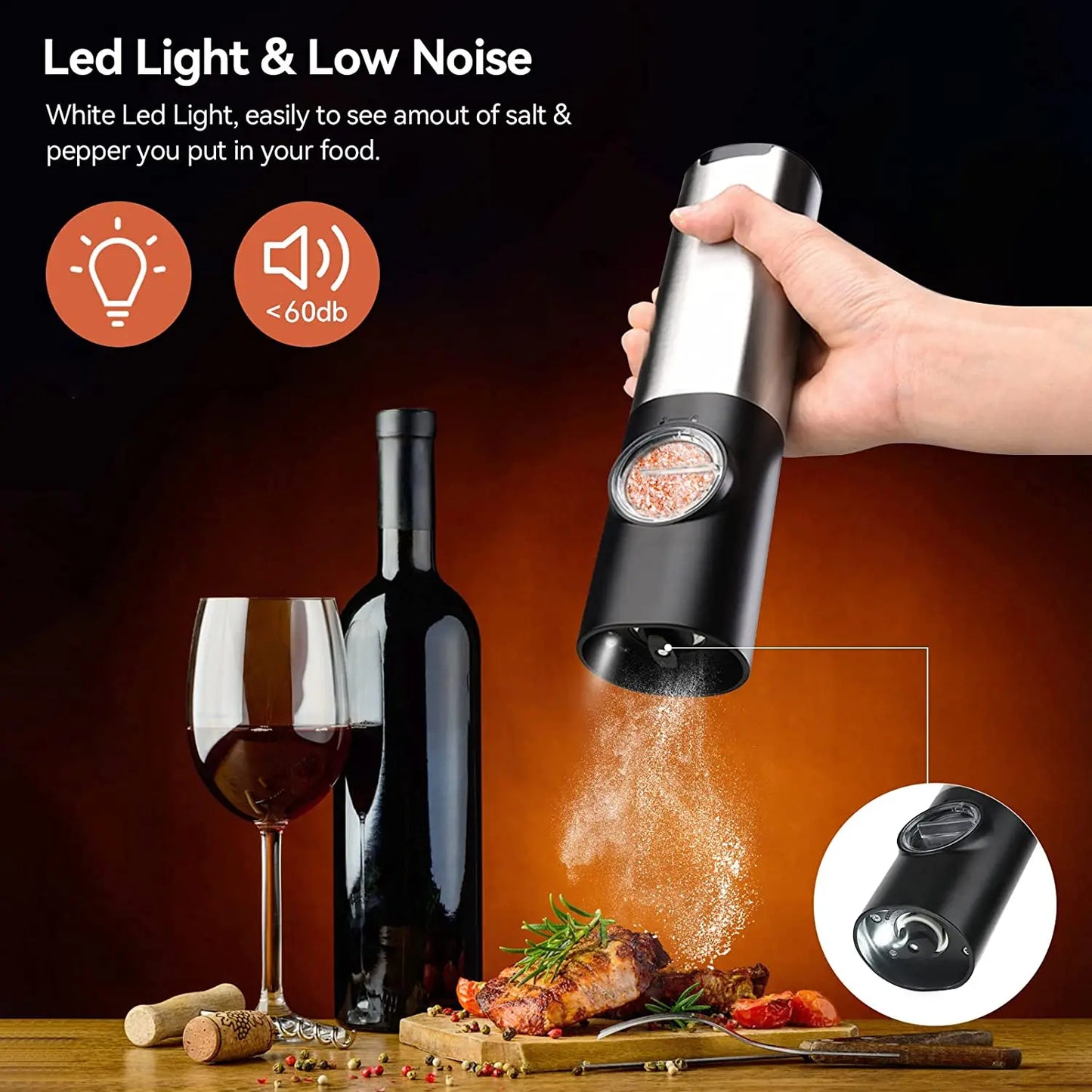 Usb Rechargeable Electric Salt And Pepper Grinder With Adjustable Coarseness Refillable Mill Battery Powered Kitchen Gadget